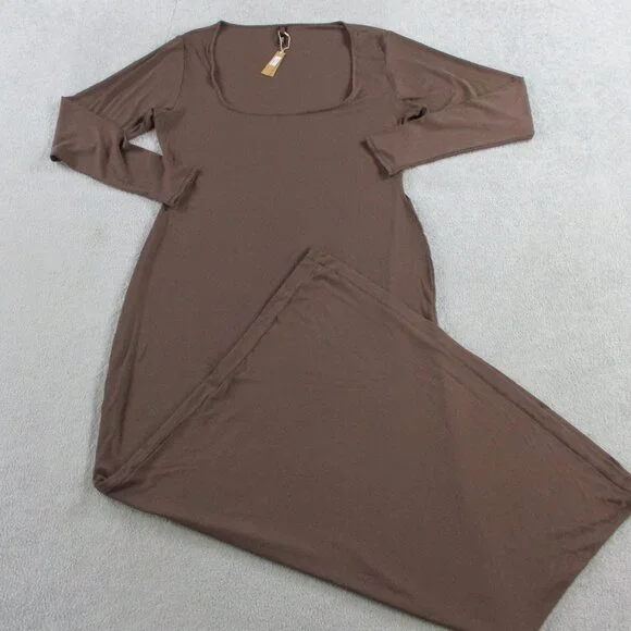 SKIMS Soft Lounge Long Sleeve Slip Dress Womens 4X Cocoa Brown Low Bust Plus NWT - Picture 2 of 8